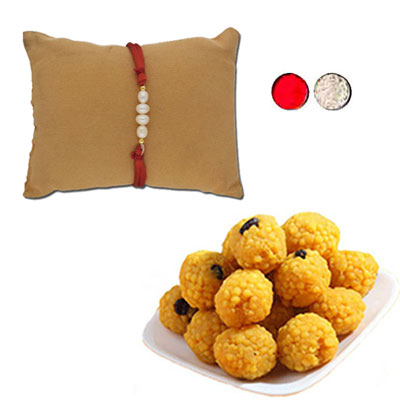 "Delight Pearl Rakhi - JPJUN-23-033 (Single Rakhi), 500gms of Laddu - Click here to View more details about this Product
